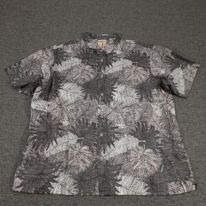 Red Head Shirt Mens 3XL Gray Black Hawaiian Tropical Leaf Button Front Camp